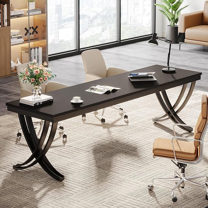 Tribesigns 2 Person Computer Desk, 78.7-Inch Extra Long Desk, Large Double Desk for Two People, Workstation with Stylish Legs (Black)