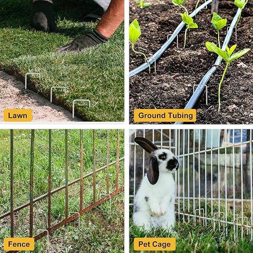 HongWay 120 Pack Landscape Staples 4 Inch, Galvanized Garden Stakes | 12 Gauge Ground Staples Sod Pins Yard Stakes for Landscape Weed Barrier Fabric, Gardening, Lawn, Turf, Irrigation Tube