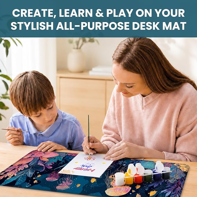 Aesthetic Desk Mat, Cute Ocean Jellyfish Desk Pad Protector for Work & Decor, 35.4" x 15.7", Pretty Non-Slip Extended Mouse Pad for Office or Home