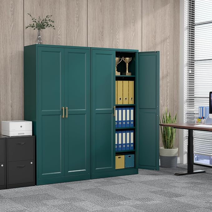 71" Tall Metal Kitchen Pantry Cabinet, Storage Cabinet with Doors | Kitchen Cabinet with 4 Adjustable Shelves, Tall Food Pantry Cabinet, Green Cupboard for Kitchen, Dining Room, Garage & Office