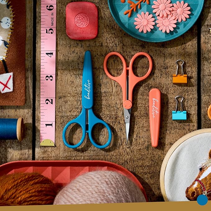 High Precision Detail Scissors Set (2-Pc) Sharp, Fine Tips | Paper Cutting, Scrapbooking, Sewing, Crafting | Stainless Steel | Protective Cover (Mid Century)