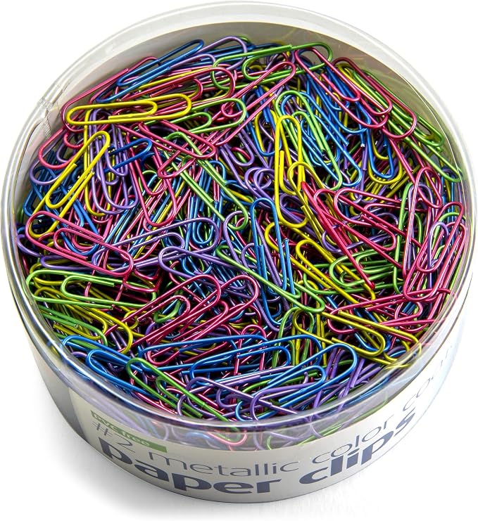 Officemate PVC-Free Assorted Color Coated Paper Clips, #2 Size Clips, 600 per Tub (97225)