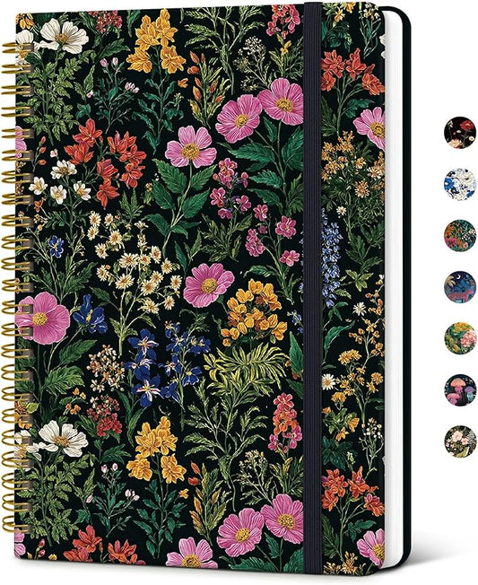 Taja Lined Spiral Notebook Journal for Women A5(5.8" × 8.3"), Cute Hardcover Notebook for Work, School & Note Taking, Pretty College Ruled Journal for Writing, 140 Pages, Abundant Floral