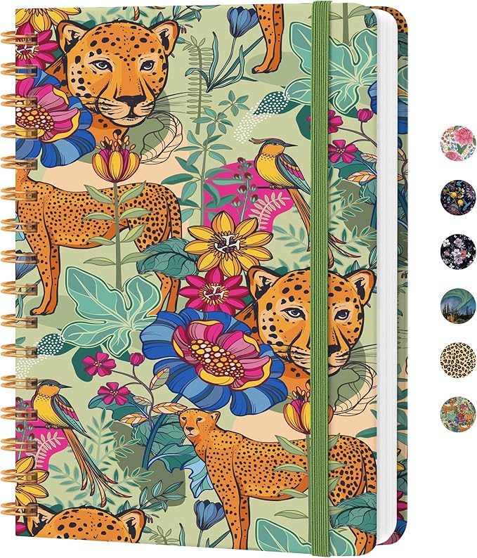 CICPAP Lined Spiral Journal Notebook, A5 College Ruled Notebook for Journaling, Note-Taking, and Daily Planning, Durable Hardcover with an Elegant Design, Leopard