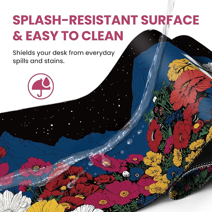 Aesthetic Desk Mat, Cute Girly Floral Desk Pad Protector for Work & Decor, 31.5" x 11.8", Pretty Non-Slip Extended Mouse Pad for Office or Home