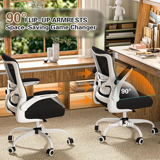 Ergonomic Office Chair for Long Hours, Adjustable Padded Lumbar Support for Lower Back Relief, 330 lb Capacity, Comfortable Computer Desk Chair for Home Office, Work & Study