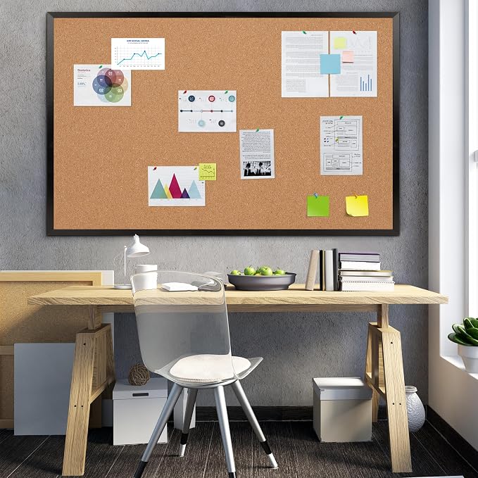 Extra Large Cork Bulletin Board 60" X 48", Black Wood Framed 5'x4' Corkboard for Wall, Wall Mounted Notice Pin Board with 18 Push Pins for School, Home & Office
