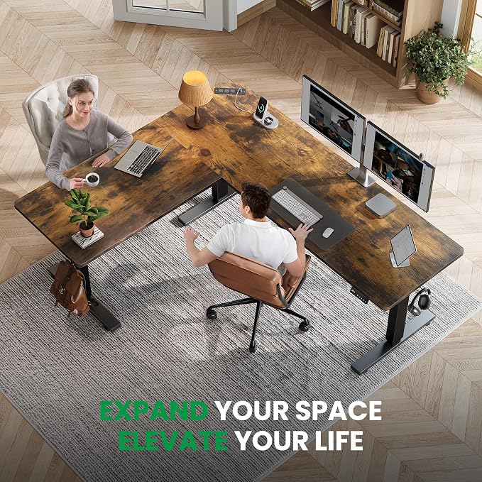 SIAGO L-Shaped Standing Desk - 63 x 55 Inch Adjustable Corner Standing Desk with Charging Station - L Shape Sit Stand Table with Memory Controller, Splice Board for Home Office | Adjustable L Shape Corner Computer Desk with Memory Controller, Splice Bo...