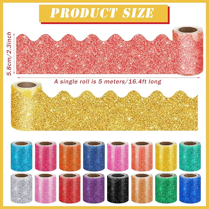 16 Rolls 263 ft Bulletin Board Borders Scalloped Border Trim Colorful Bulletin Board Strips Classroom Decoration Strips Decorative Poster for School Decor(Cute Color)