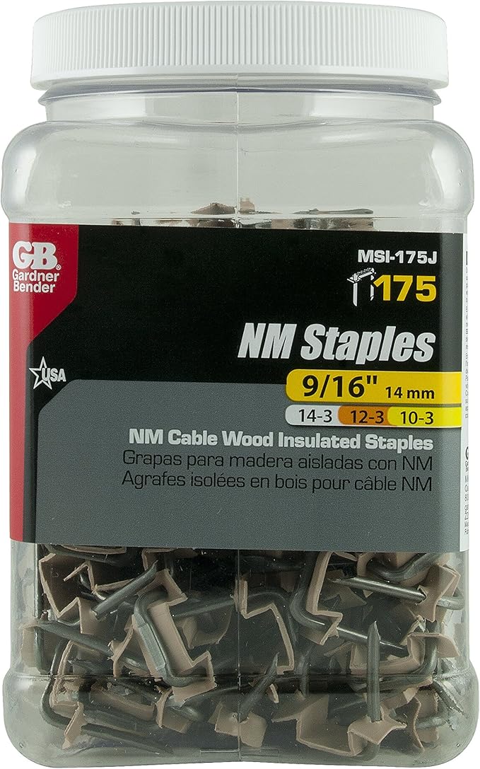 Gardner Bender MSI-175J Polyethylene Insulated Metal Staple, 9/16 in., 14/3, 12/3 & 10/3 (NM) Cable, Tan