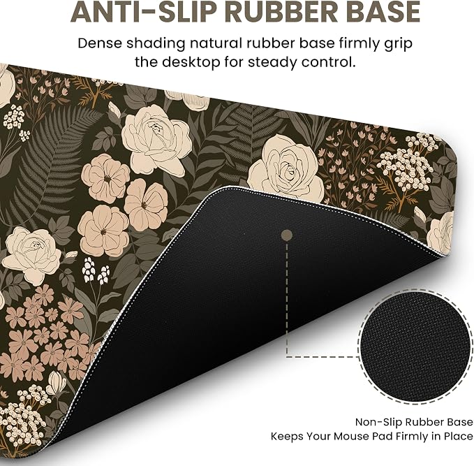 Aesthetic Desk Mat, Cute Wild Rose Desk Pad Protector for Work & Decor, 35.4" x 15.7", Pretty Non-Slip Extended Mouse Pad for Office or Home