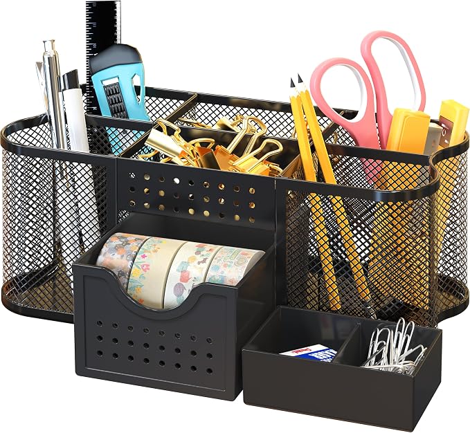 Deco Brothers Desk Organizers Pen Holder Office Caddy Storage, Black