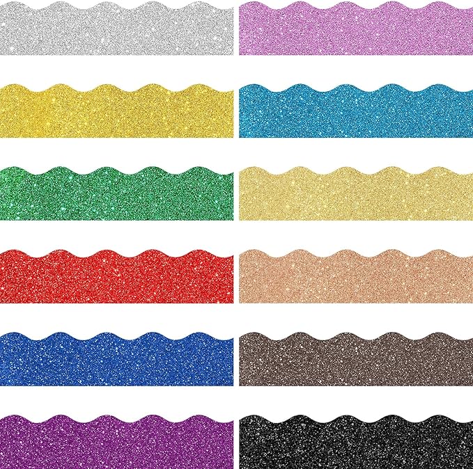 Containlol 236 ft Colorful Bulletin Board Borders Classroom Scalloped Trim Decorations for School Office Poster Chalkboard Wall(Glitter Style)