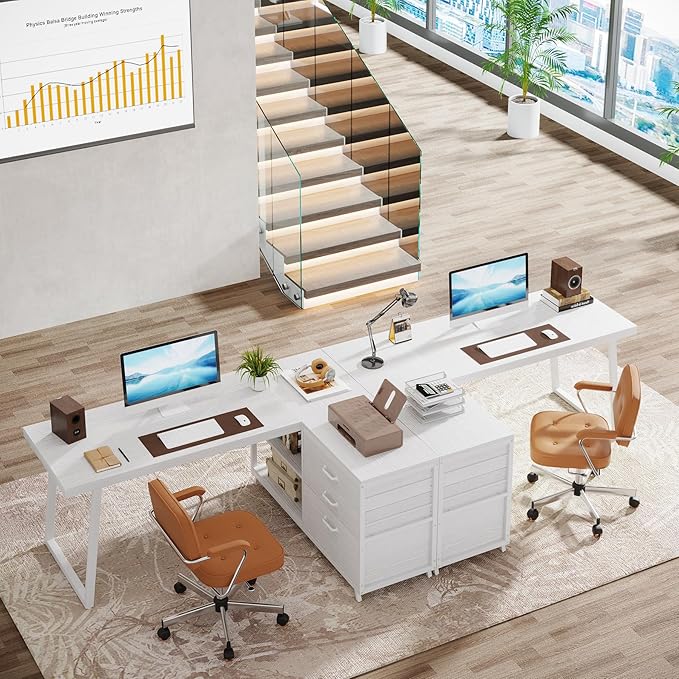Tribesigns L-Shaped Computer Desk with 3 Drawers, Reversible Corner Home Office Desk with Shelves, 53-Inch Industrial PC Desk Study Writing Table Workstation for Small Space, White