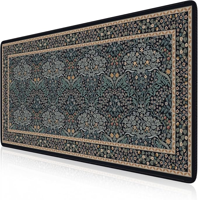iCasso Desk Cover Mat, Office Mouse Pad,35.4x15.7in,Retro Black | Extra Large Matt for Desktop, Anti-Slip Big Mousepad with Stitched Edges for Computer, PC, Office, Home Workspace