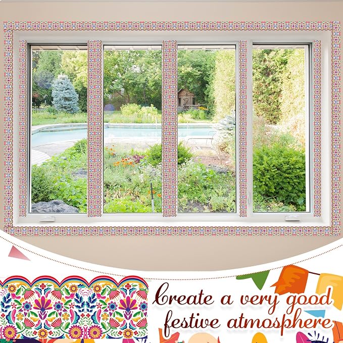 32.8 Ft Spanish Bulletin Board Borders Mexican Scalloped Trim | Fiesta Trim for Classroom Office, Hispanic Heritage Displays, Rainbow Floral Scalloped Edge, Party Wall Decoration Supplies