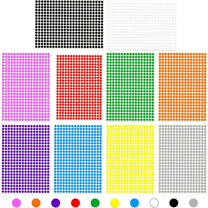 4080 Pcs Small Colored Dot Stickers 1/4" 3/8" & 1/2" Round Circle Stickers Tiny 10 Colors Coding Labels Mini Sticker for Office, Home(10 Colors, 1/4" (6 mm))