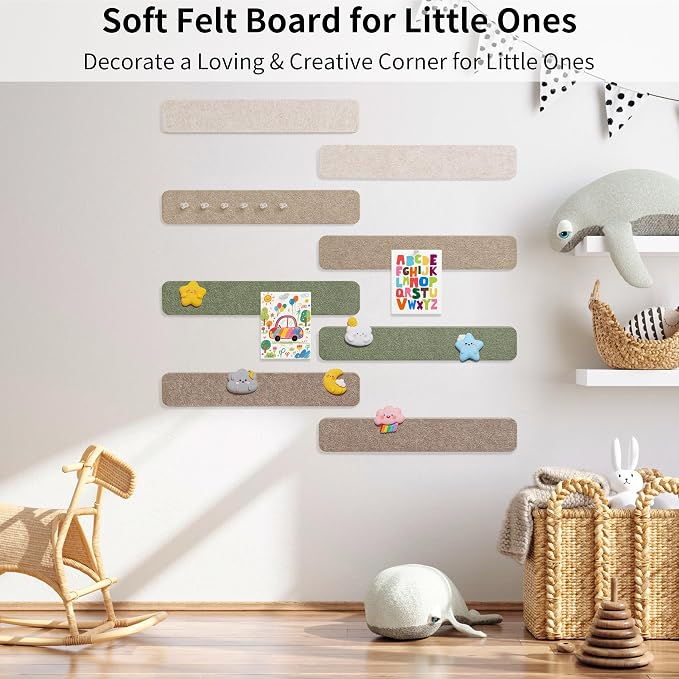 Small Cork Board Strip for Office, 1/2'' Corkboard Strips for Walls | Self Adhesive, Peel and Stick, Frameless, Renter Friendly, Removable, Wall Decor, 1700g/m² Dense Felt, 12*2'', 8Pcs, 50 Pins