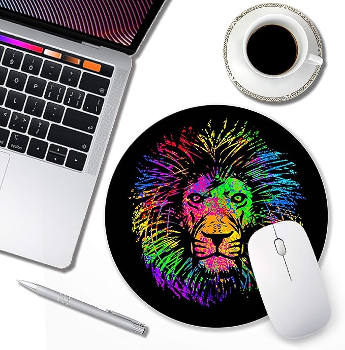 Mouse pad Small Computer Mouse pad with Round Watercolor Lion Design Office Non-Slip Rubber Mousepad