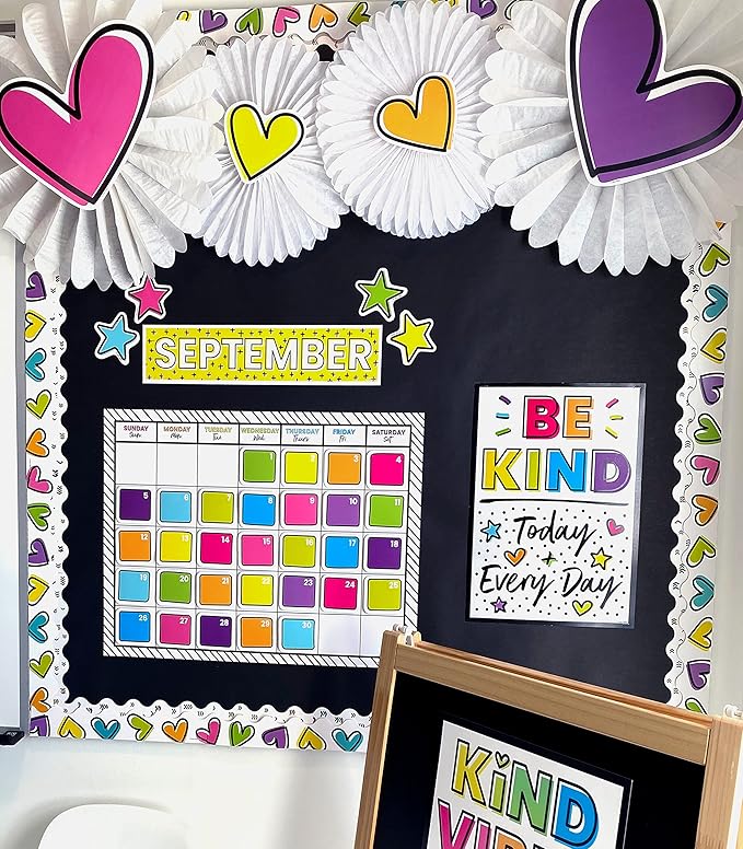 Carson Dellosa Kind Vibes 65Ft of Doodle Rainbow Bulletin Board Borders, 1 Roll of Boho Scalloped Trim for Rolling Whiteboard, Posterboard, Party Decorations, and Classroom Décor