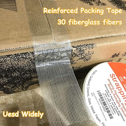 Valley'sYuMiao 6 Pack Mono Filament Strapping Tape, 2 in×60yds, Reinforced Strapping Fiberglass Packing, Clear Heavy Duty Wearproof Tape, Extra Thickness 5.5 mils