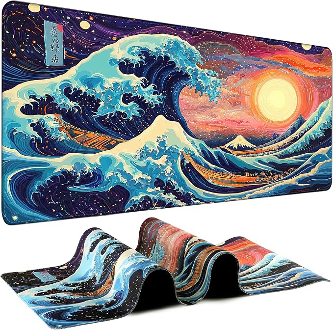 Mouse Pad Gaming - Desk Mat for Keyboard and Mouse - Kanagawa Large Mouse Pad for Desk, Japanese Sea Wave Mousepad (31.5" x 11.8") with Non-Slip Base, Desks Pad Mat for Gaming, Office and Home