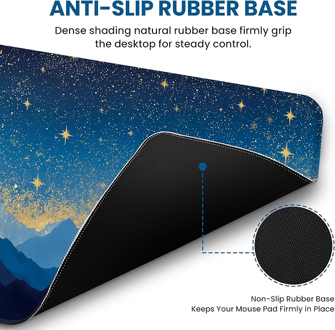 Aesthetic Desk Mat, Cute Starlit Peaks Desk Pad Protector for Work & Decor, 31.5" x 11.8", Pretty Non-Slip Extended Mouse Pad for Office or Home