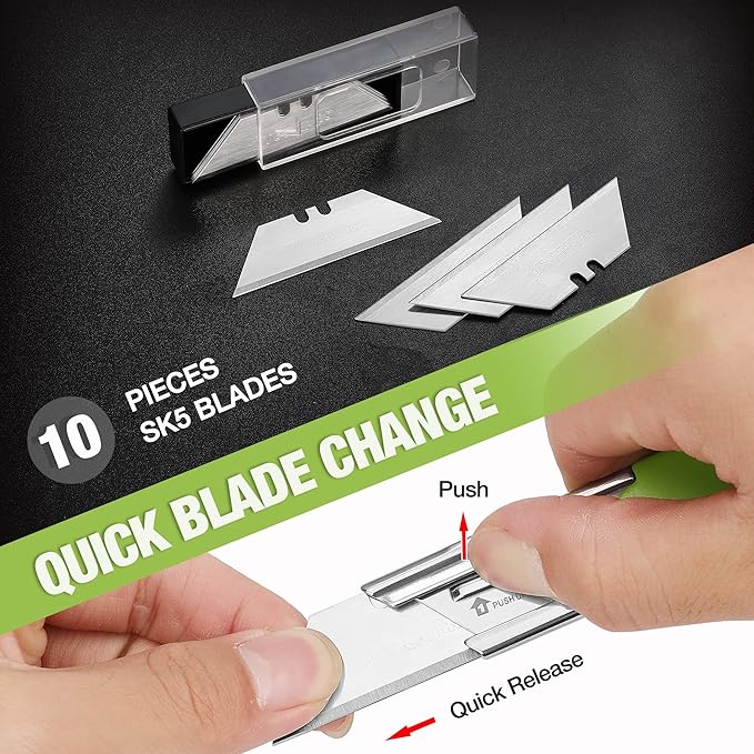 WORKPRO 3-Pack Folding Utility Knife Set, Quick Change Blade Box Cutter, Razor Knife with Belt Clip, 10 Extra SK5 Blades for Cartons, Cardboard and Boxes
