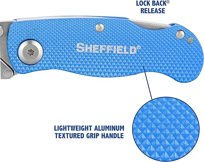 Sheffield Utility Knife and Mini Box Cutter, Folding Utility Knife Set Aluminum Handles, Accepts Std and Mini Blades, Box Cutters for Trades and DIY