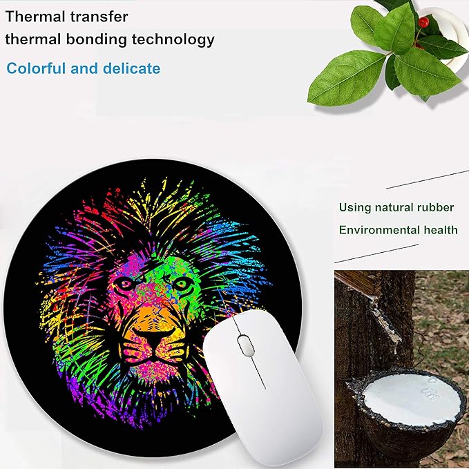 Mouse pad Small Computer Mouse pad with Round Watercolor Lion Design Office Non-Slip Rubber Mousepad