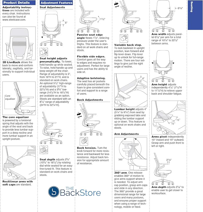 Steelcase Gesture Office Desk Chair with Headrest in Elmosoft Genuine True Blue L746 Leather Plus Lumbar Support High Black Frame