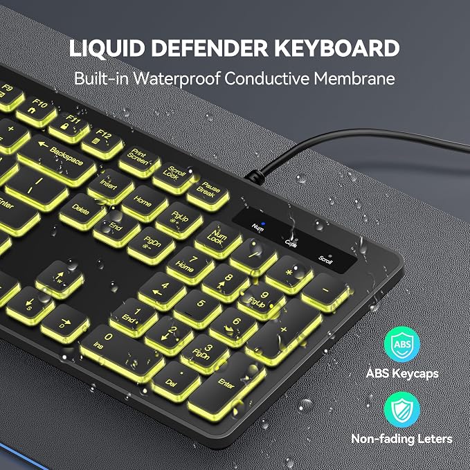 TECKNET Wired Keyboard, Silent Typing, Full-Size Layout,RGB Backlit | Spill-Resistant Design, USB-A Plug & Play, Slim Membrane Keys, Office Ready, PC, Laptop & Mac Compatible