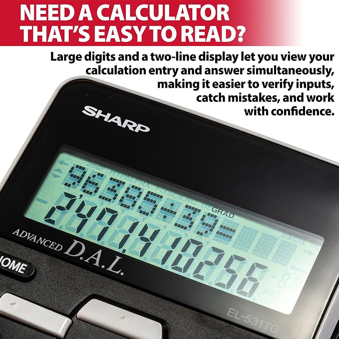 Sharp EL-531TGBBW 12-Digit Scientific/Engineering Calculator with Protective Hard Cover, LCD Display, Great for Students and Professionals, Black