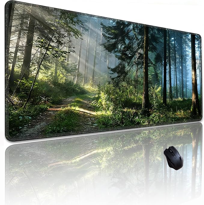 Forest Mouse Pad, Mountains Green Tree Desk Mat, 31.5×11.8 in | Micro-Woven Fabric, Natural Scenery Desk Mat, Sewn Edges, Anti-Slip Rubber Base, Suitable for Office Laptops