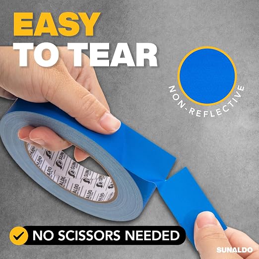 Gaffers Tape (1" x30 Yards) Heavy Duty, Easy Rip, No Residue | Blue | Professional Grade Floor Tape for Electrical Cords, Matte Finish Non Reflective, Weather Resistant