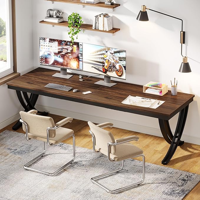 Tribesigns 2 Person Desk, 78 Inch Long Computer Desk, Two People Office Table with Stylish Legs, Double Workstation for Home Office (Rustic Brown)