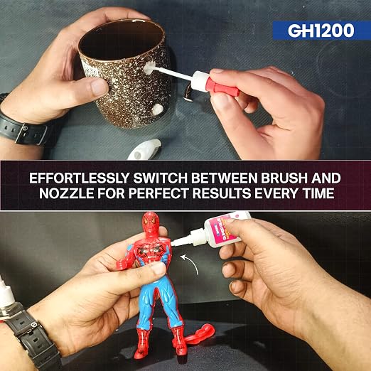 2 PCs (2-in-1) Super Glue with Brush Applicator & Nozzle, Mess Free Superglue Brush, Instant Never Dries, 3000 CPS Ca Glue, No Stain Clear Glue, Super Glue for Plastic, Rubber & More