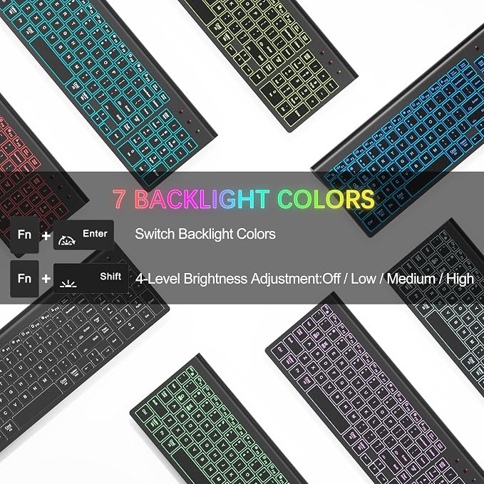 Wireless Backlit Keyboard and Mouse Ultra Slim Combo, TopMate - Matte Black | 2.4G Silent Compact 2400DPI Mouse and Scissor Switch Keyboard Set, Batteries Included, for PC/Laptop/Windows/Mac/Gaming