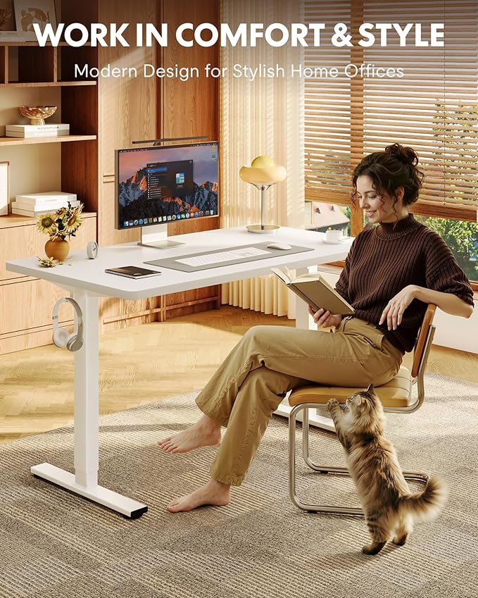 FLEXISPOT EN1 One-Piece Standing Desk, 40"x24" Seamless Desktop Electric Height Adjustable Desk for Home Office, Multi-Monitor Setups & Easy Assembly, White