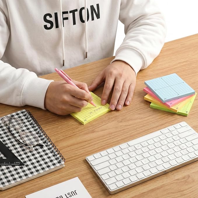 Mr. Pen- Graph Sticky Notes, 3x3 Inch, 6 Pads, 50 Sheets/Pad, 300 Sheets | 6 Grid Designs, Bright Colors, Square Graph Paper Notes, Grid Sticky Note Pads for Math, Study, Journals, Planners