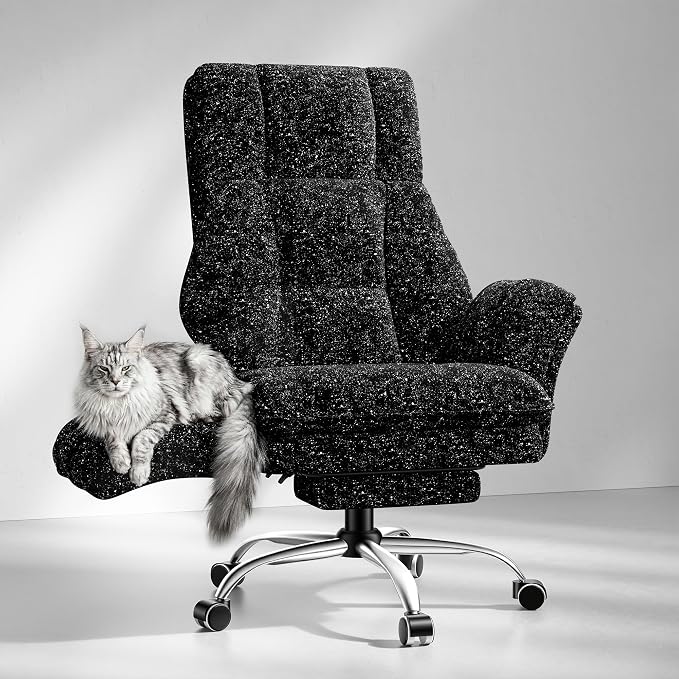 Big and Tall Office Chair, Flip Armrests for Pets & Cross Legged Sitting | Executive Ergonomic Computer Gaming Chair with Foot Rest, Wide Seat Reclining Desk Chair, Galaxy Black