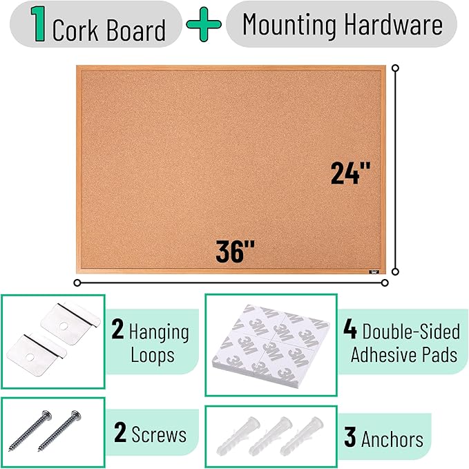 Mr. Pen- Cork Notice Board, 36 X 24 Inches, Cork Bulletin Board for Walls, Pin Boards, Framed Corkboard, Decorative Hanging Pin Boards, Perfect for Office & Home Decor