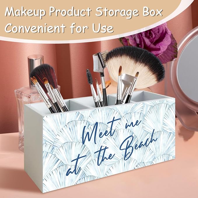 Beach Gifts for Women Men, Meet Me at The Beach Pen Holder for Home Office Kitchen Desk Decor, Coastal Makeup Brush Toothbrush Holder Organizer for Bathroom Desk Accessories