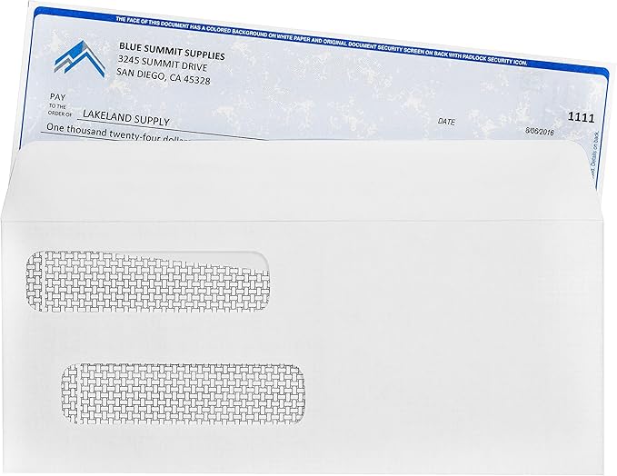500#8 Self Seal Double Window Security Envelopes Designed for QuickBooks Checks - Computer Printed Checks - 3 5/8 X 8 11/16 (Not for Invoices)