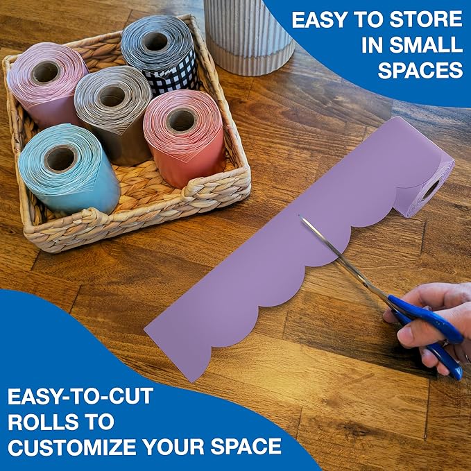 Carson Dellosa Education 65Ft Lavender Bulletin Board Borders,1 Roll of Lilac Scalloped Trim for Rolling Whiteboard,Cork & Posterboard,Pastel Purple Party, Easter,Spring Decorations & Classroom Décor