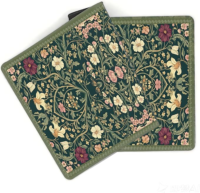 Cute Floral Aesthetic Dahlia Gaming Mouse Pad, Dark Green Rug Desk Mat with Anti-Slip Base & Stitched Edges, Computer Keyboard & Laptop Pad, 35.4" x 15.7" in in Workstation Accessories