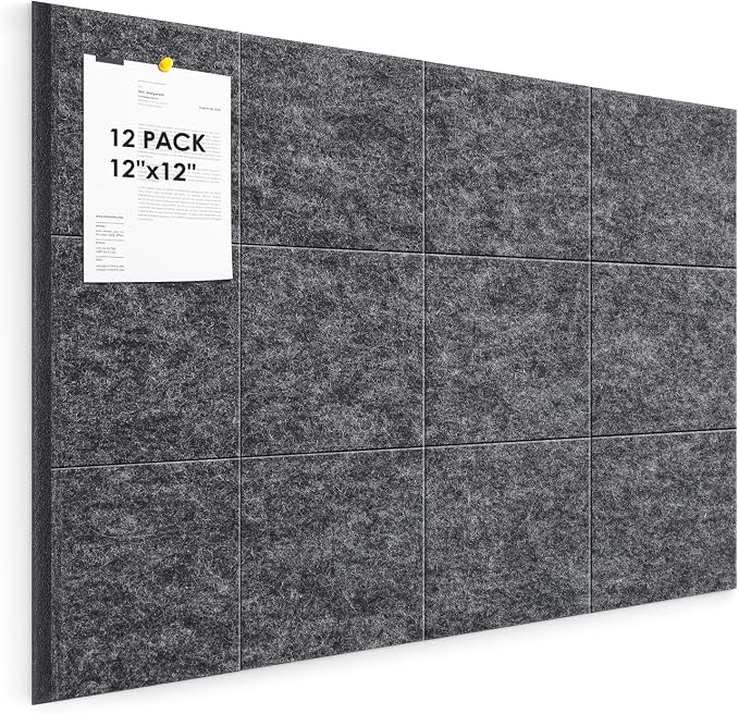 Large Cork Board for Walls 48"x36" |Cork Board Alternative| 12 Pack Felt Wall Tiles| Dark Gray Bulletin Board with Removable Adhesive | Cork Boards Pinboard for Office Home Classroom，Dark Gray