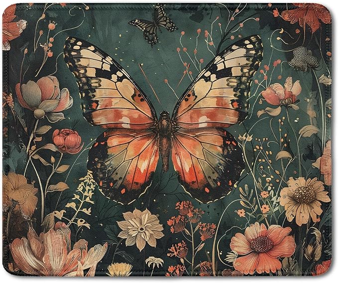 Moody Floral Butterfly Mouse Pad, Dark Contemporary Botanical Butterfly Mouse Pads Mousepad for Desk Home Office Dorm Laptop, Gothic Nature Office Supplies Desk Accessories, 9.5x7.9 Inch