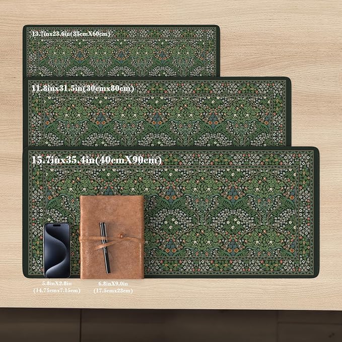 iCasso Retro Mouse Pad, Desk Pad Mat, Full Desk Large Mousepad, Green | 35.4x15.7in Anti-Slip Smooth Surface XXL Computer Pad with Stitched Edges for Home Office Organizer
