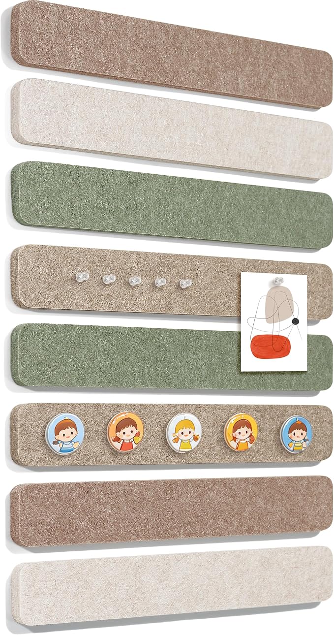Mini Cork Board Strips for Walls, Small Corkboards for Wall | Adhesive Cork Strips Bulletin Bar Strip for Office, Renter Friendly, Frameless, 1300g/m² Dense Felt, 12*2 in, 8Pcs, 50 Pins